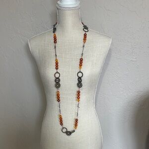 Handmade orange and antique copper necklace